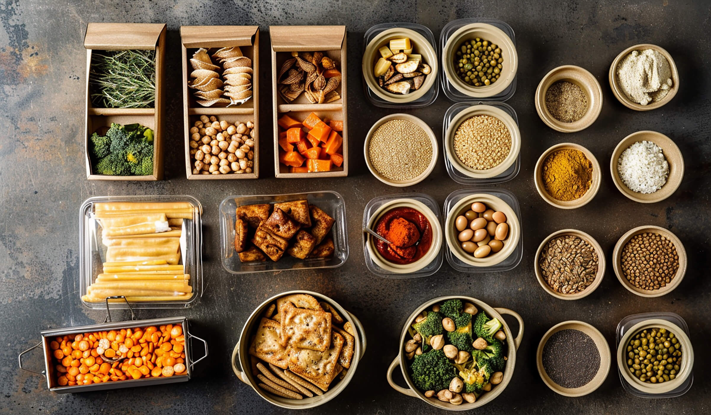 A table full of zero-waste meal kit materials